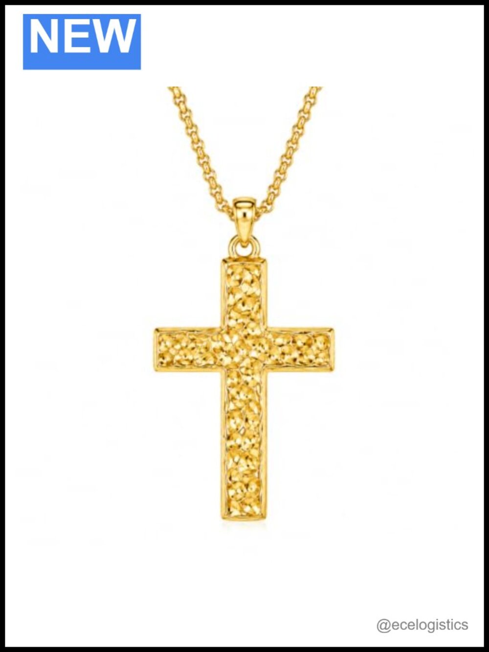 14K Gold Plated Cross Necklace Hammered Pendant Christian Gift